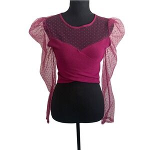 On 12th Womens Romantic Babydoll Top Sheer Dotted M Fairy Grunge Vamp Coquette